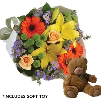Bright Lights Flower Bouquet with Teddy