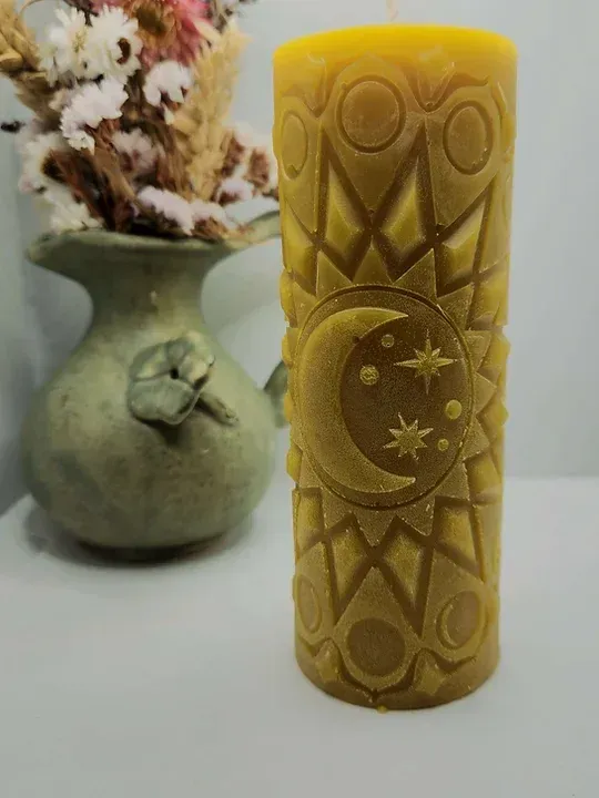 Moon and Sun Pillar Beeswax Candle
