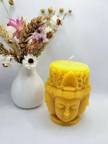Buddha Heads Beeswax Candle