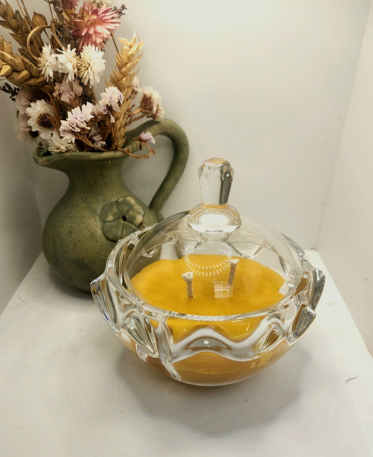 Glass beeswax candle