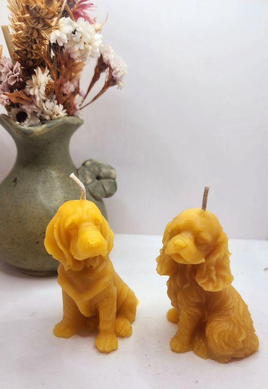 Set of 2 dog beeswax candles 