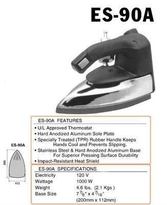 Silverstar ES-90A Gravity Feed Steam Iron. Water Bottle, Demineralizer. Iron Rest, Teflon Iron Shoe Included.