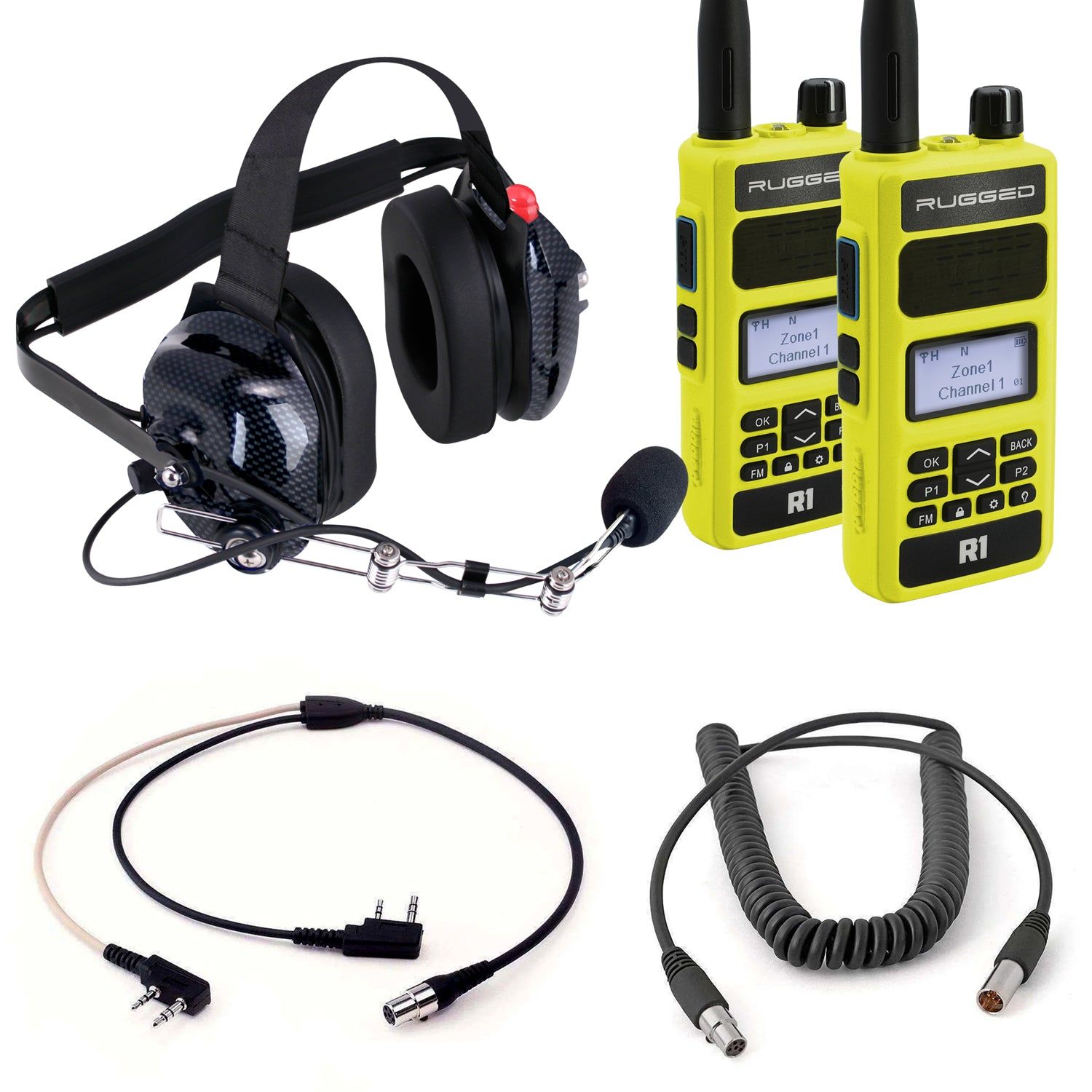 Crew Chief - H42 Spotter Headset and Rugged Handheld Radio Package Single Radio with Nitro Bee X / RDH Digital UHF Radio / Safety Yellow