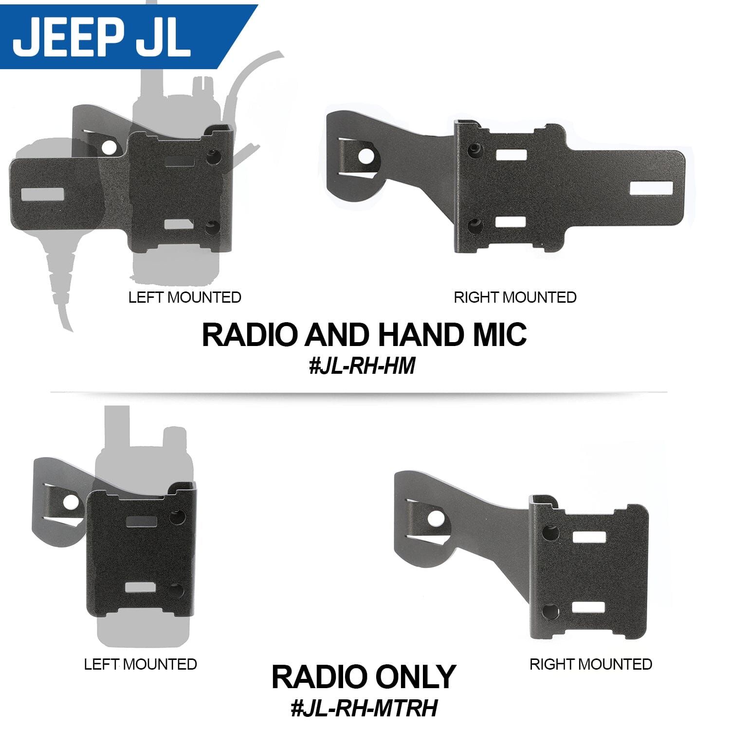 Handheld Radio Grab Bar Mount for Jeep JK JKU and JL - Fits R1 / V3 / GMR2 / GMR2 PLUS / RH-5R radios JL - Radio-Only Mount