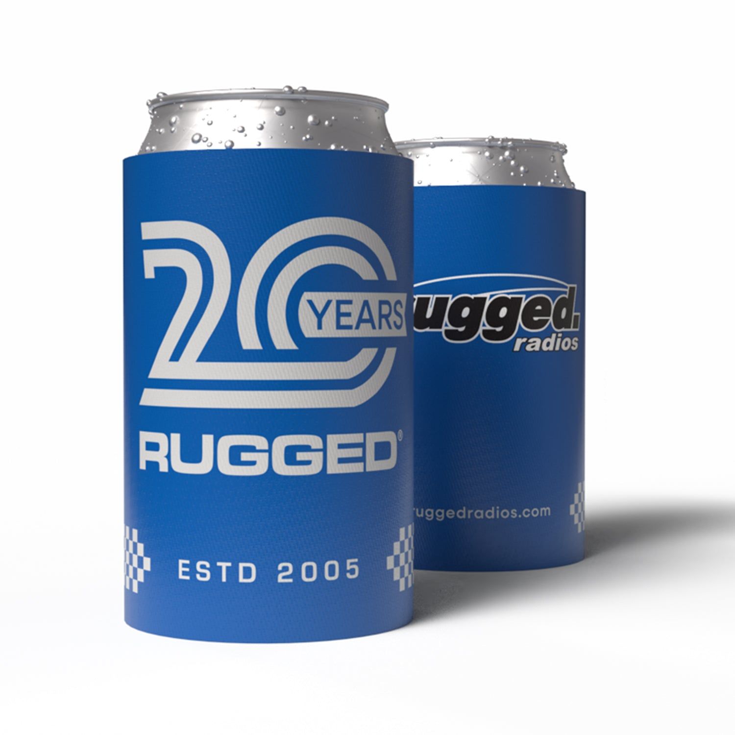 Rugged 20-Year Anniversary Koozie - Blue Rugged 20-Year Anniversary Koozie - Blue