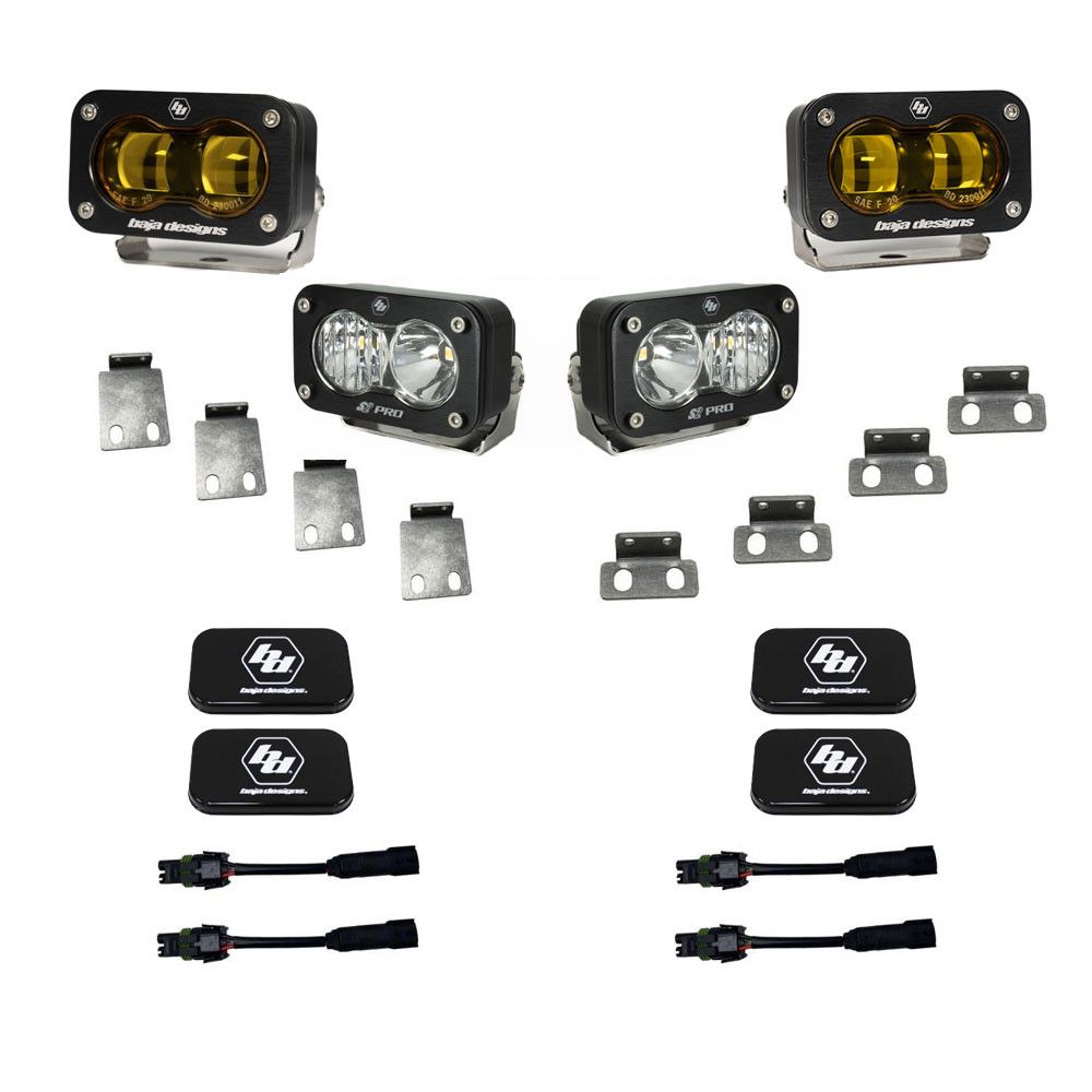 S2 SAE Baja Amber/S2 Pro Fog Pocket Kit Fits 21-On Ford Raptor Baja Designs
