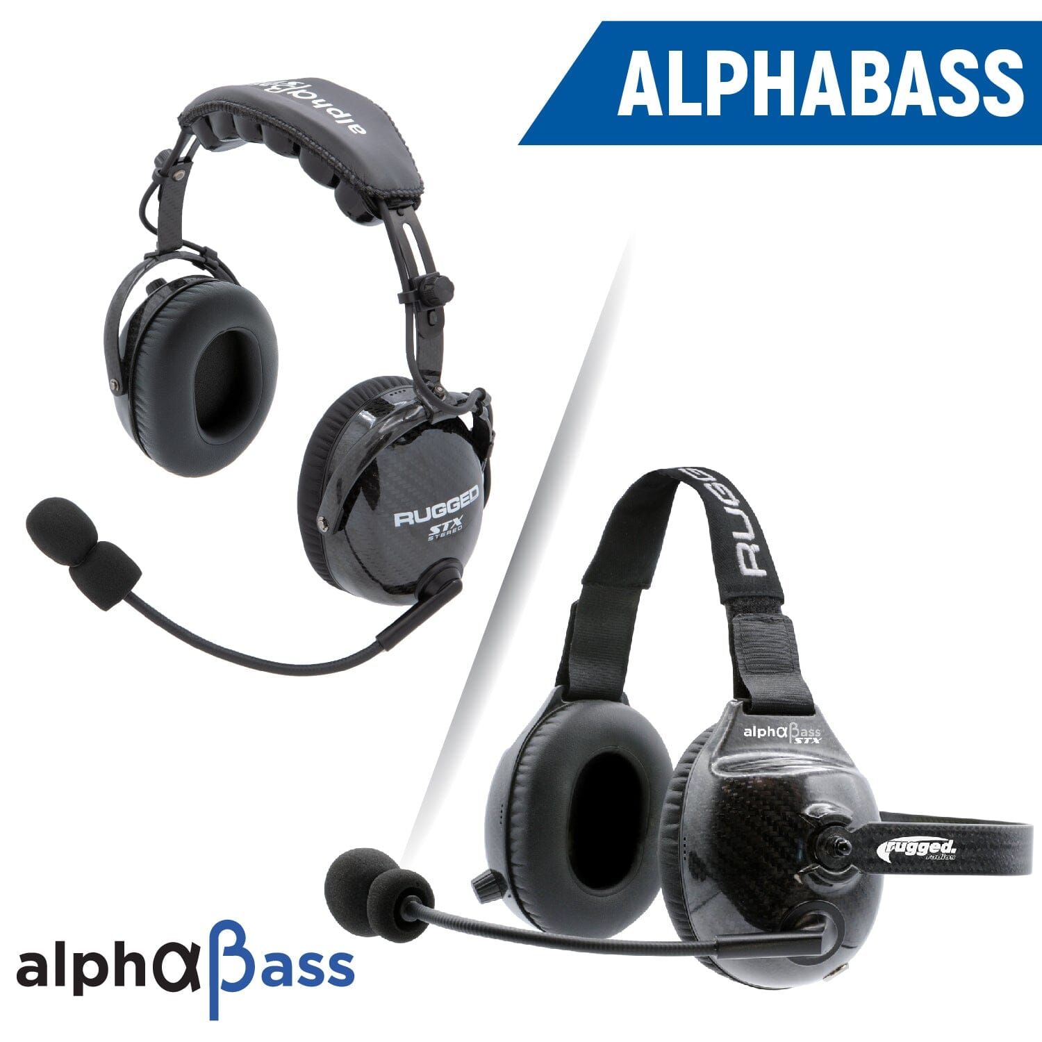 AlphaBass Carbon Fiber Headset for STEREO and OFFROAD Intercoms Over The Head