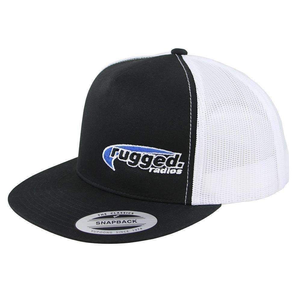 Rugged Radios Flat Bill Snapback Hat - Black and White Rugged Radios Flat Bill Snapback Hat - Black and White