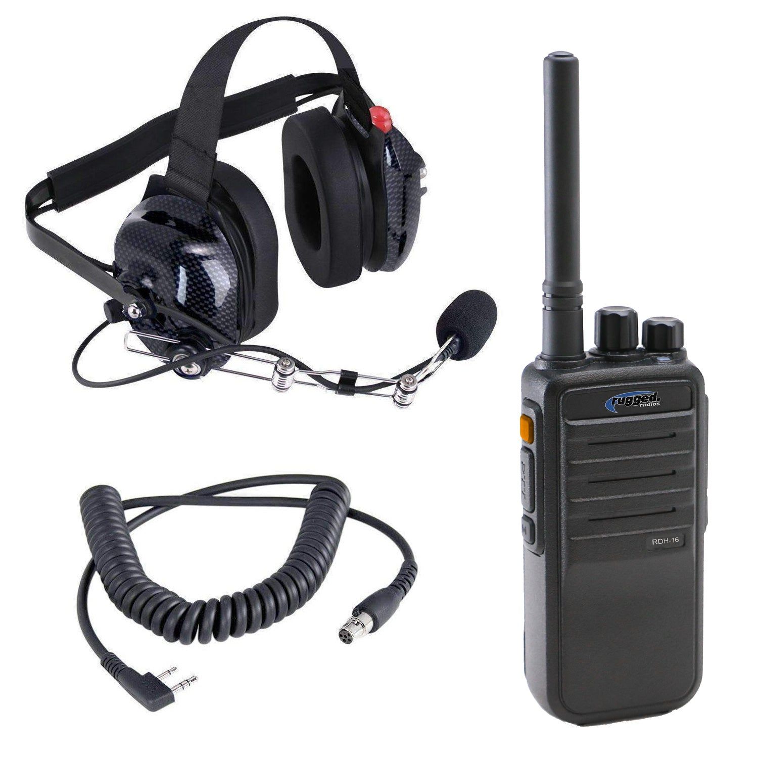 Crew Chief - H42 Spotter Headset and Rugged Handheld Radio Package Single Radio / R1 Business Band Handheld - Digital and Analog / Blue