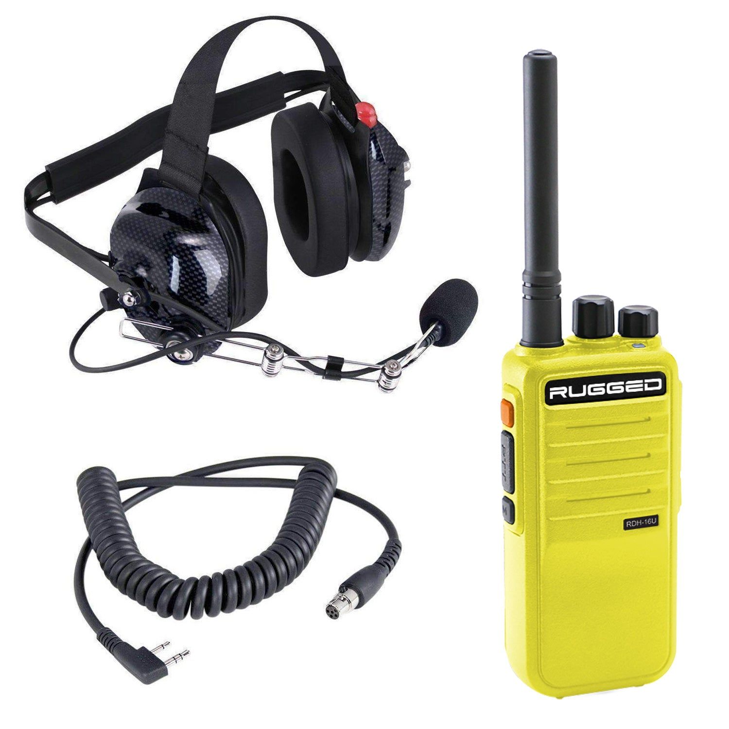 Crew Chief - H42 Spotter Headset and Rugged Handheld Radio Package Single Radio with Nitro Bee X / RDH Digital UHF Radio / Black
