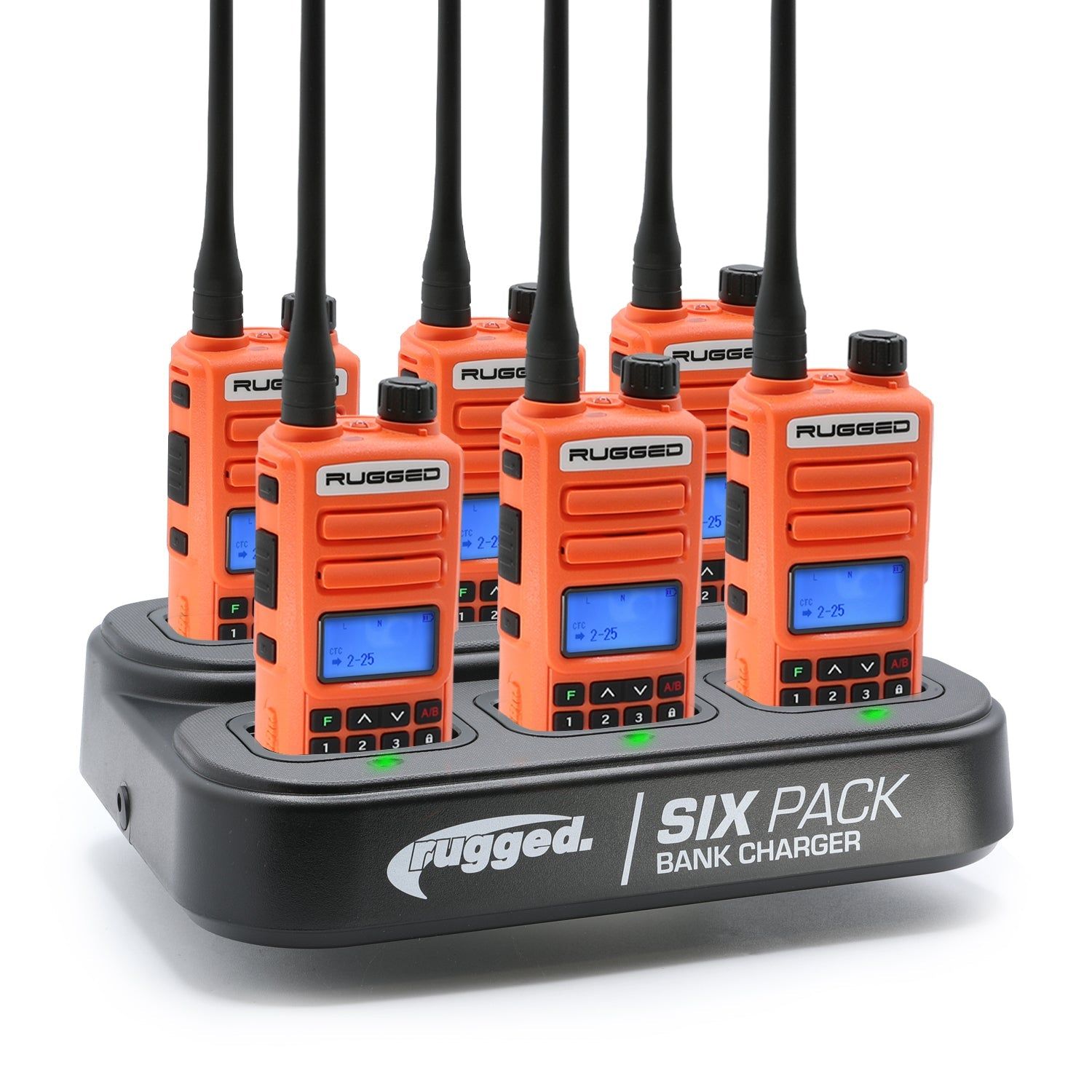 BUNDLE - 6 PACK Bank Charger with GMR2 PLUS GMRS / FRS Two Way Radios Safety Orange