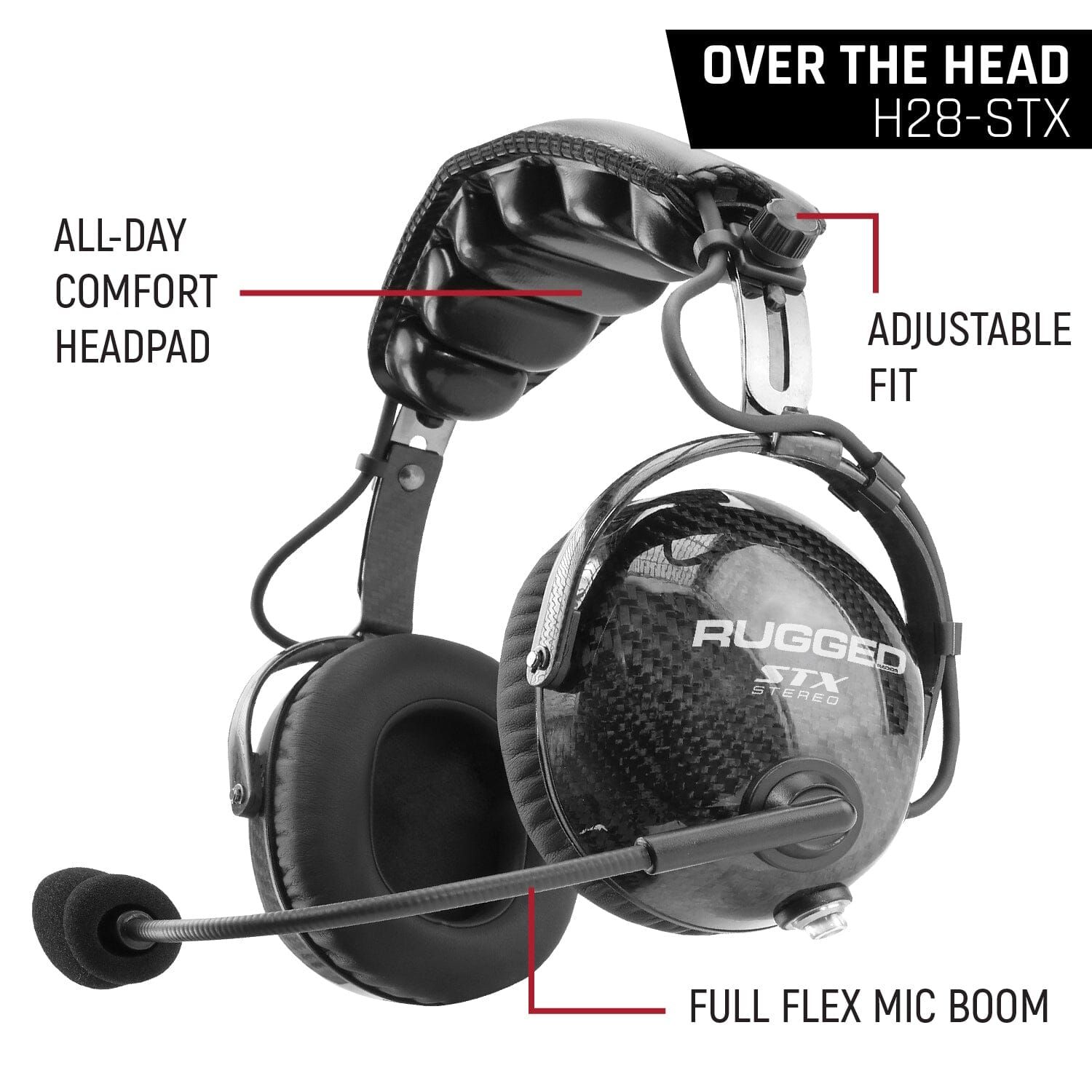 AlphaBass Carbon Fiber Headset for STEREO and OFFROAD Intercoms - Behind the Head - Model H48 - CLEARANCE Behind The Head