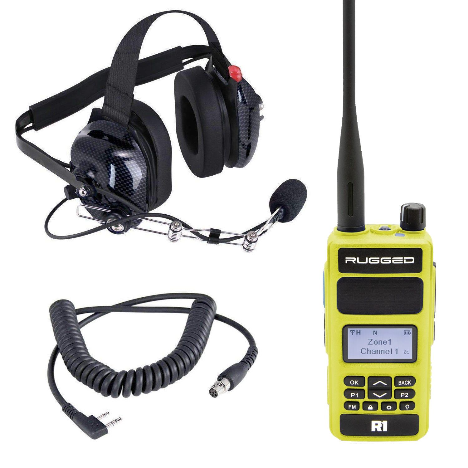 Crew Chief - H42 Spotter Headset and Rugged Handheld Radio Package Single Radio / R1 Business Band Handheld - Digital and Analog / Safety Yellow