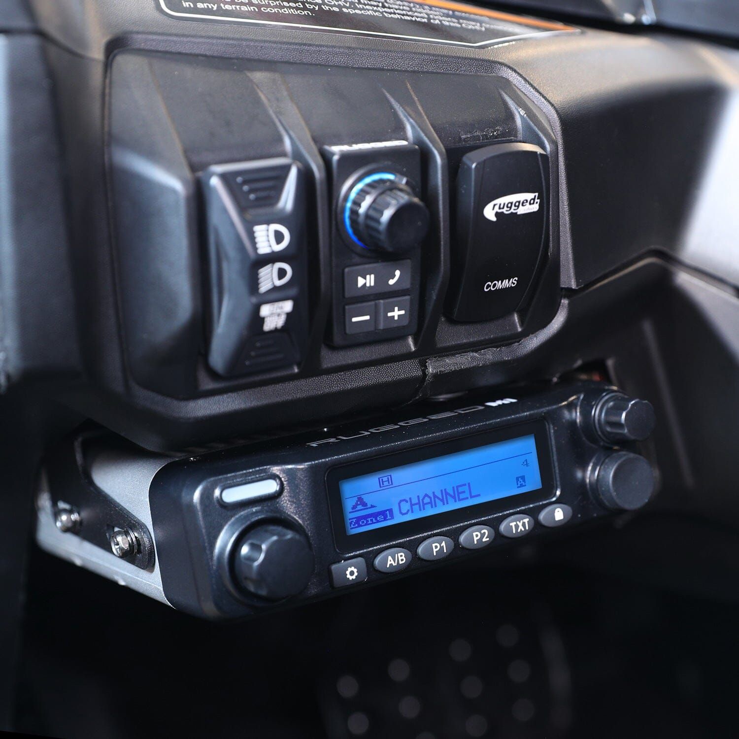 Can-Am Maverick R Complete Communication Kit with Rocker Switch Bluetooth Intercom and 2-Way Radio 696 PLUS Remote Head / M1 VHF Business Band Can-Am Maverick R Complete Communication Kit with Rocker Switch Bluetooth Intercom and 2-Way Radio 696 PLUS Remote Head / M1 VHF Business Band