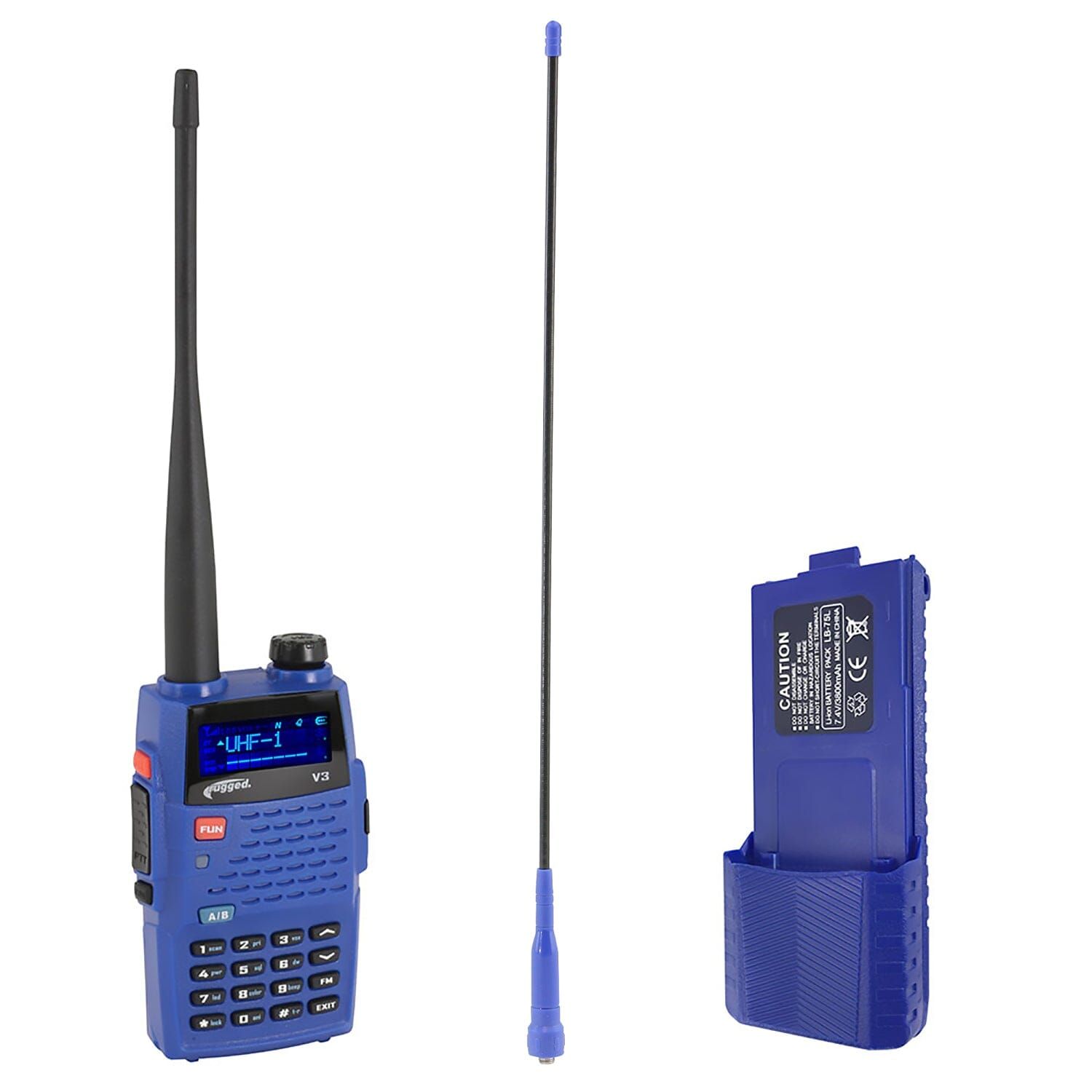 BUNDLE - Rugged V3 - Handheld Radio with Long Range Antenna and High Capacity Battery BUNDLE - Rugged V3 - Handheld Radio with Long Range Antenna and High Capacity Battery