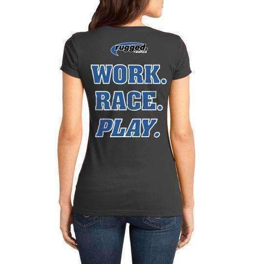 Rugged Radios WORK RACE PLAY Ladies T-Shirt - Grey Small