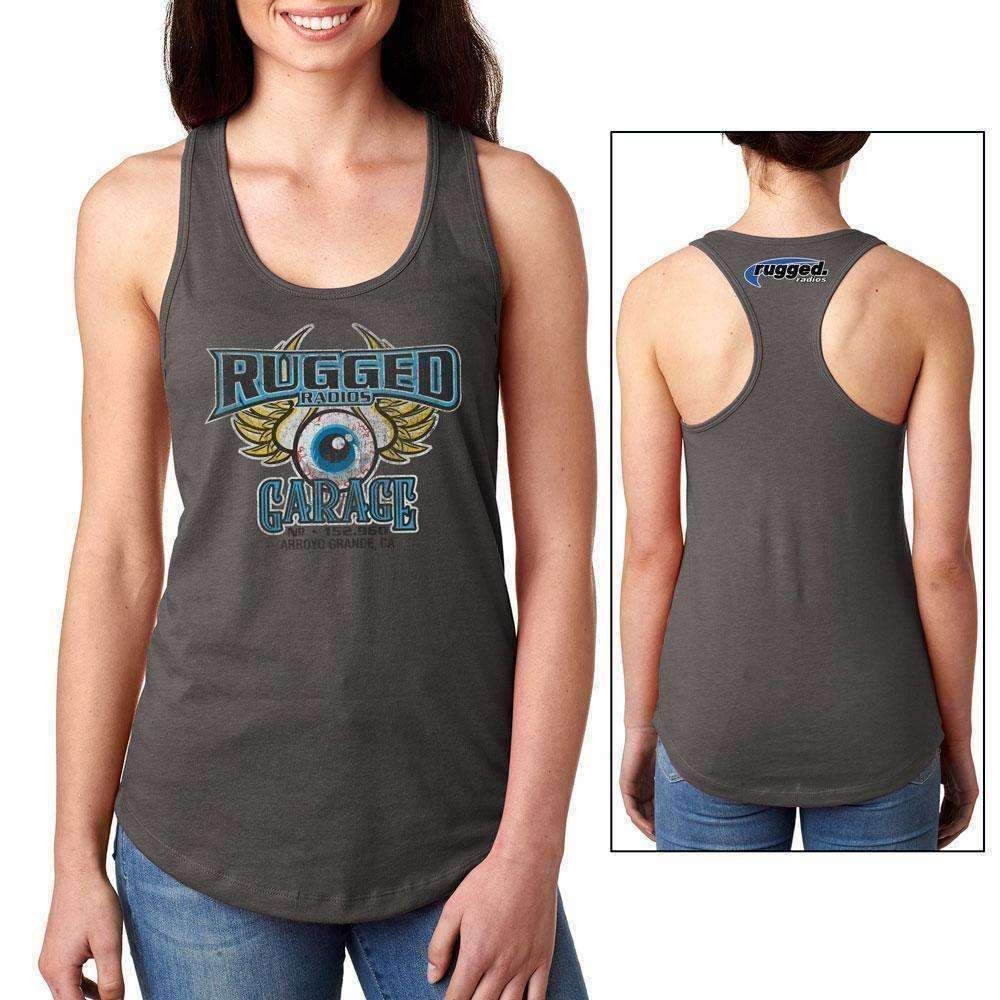 Rugged Radios GARAGE Ladies Racerback Tank Top - Grey Small