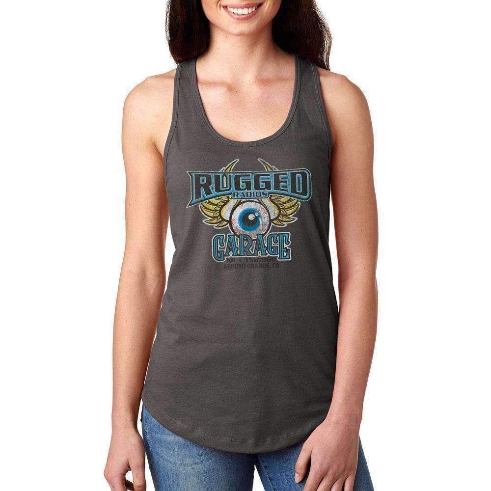Rugged Radios GARAGE Ladies Racerback Tank Top - Grey Large Rugged Radios GARAGE Ladies Racerback Tank Top - Grey Large