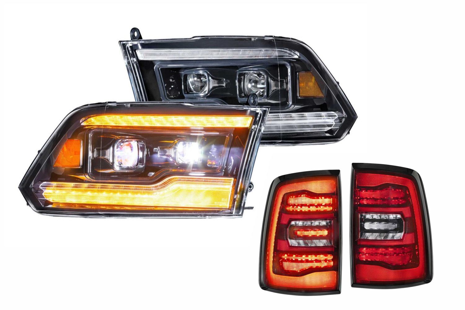 09-14 Dodge Ram White DRL Heads and Red Tails 09-14 Dodge Ram White DRL Heads and Red Tails