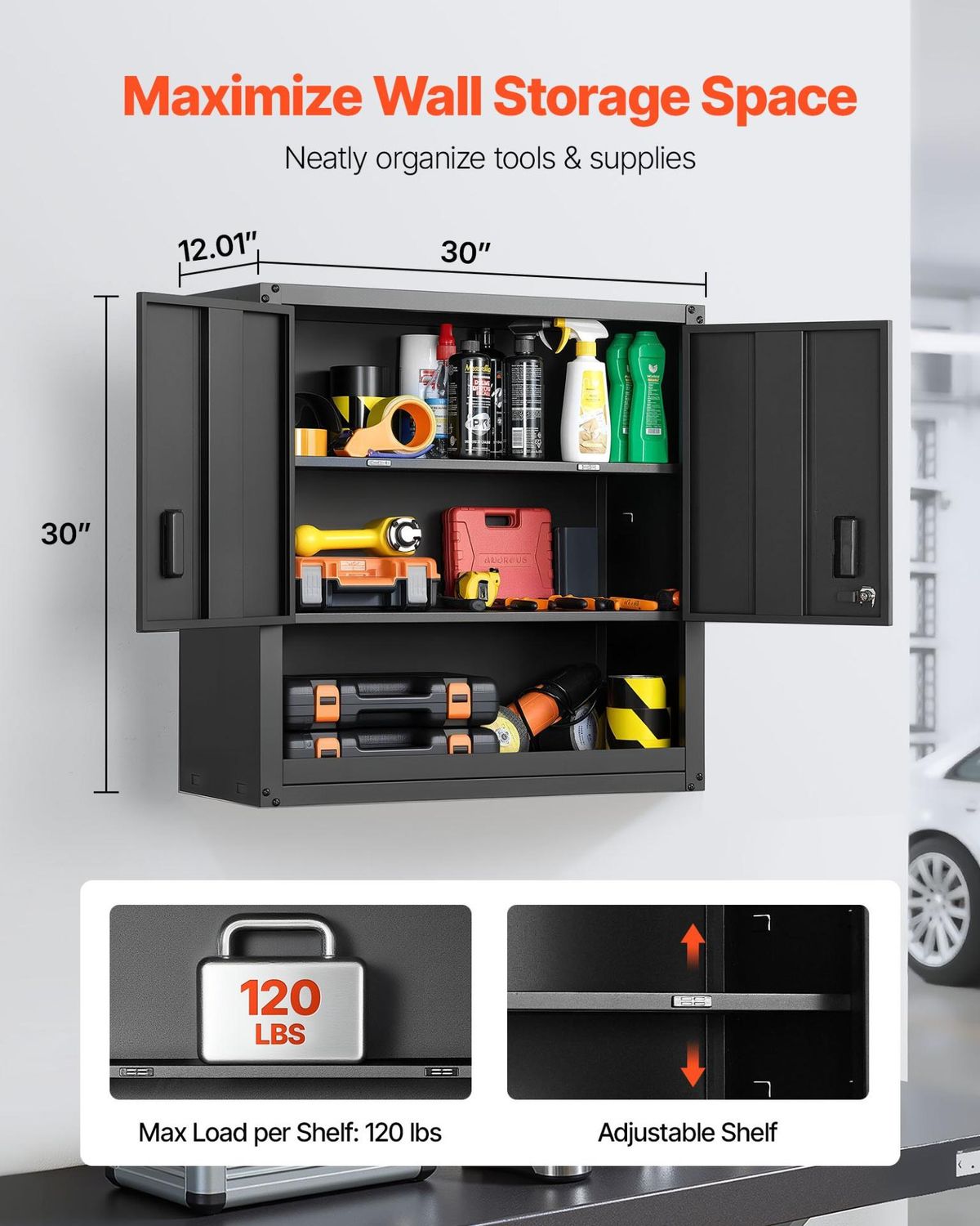 VEVOR Metal Wall Cabinet, 30W x 12.01D x 30H Inch, Steel Floating Hanging