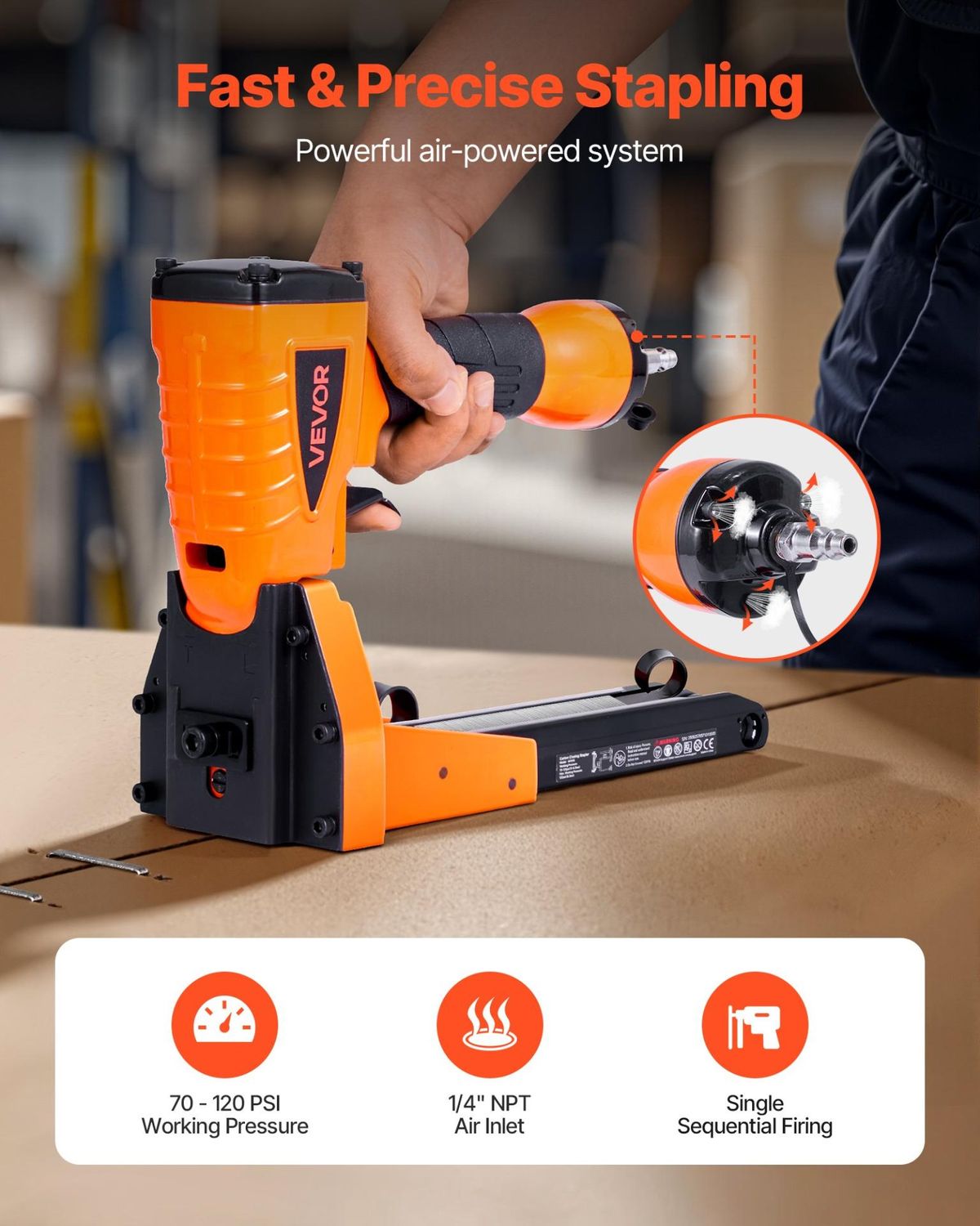 VEVOR Pneumatic Carton Closing Stapler, 13 Gauge Pneumatic Cardboard Staple Gun