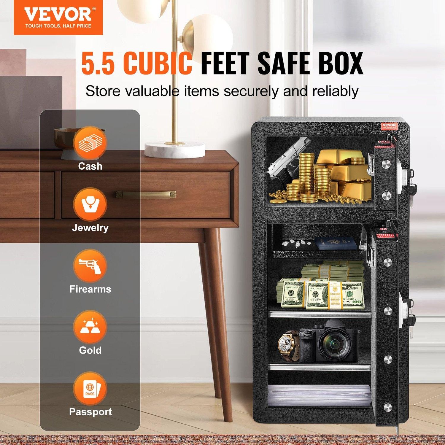 VEVOR Double Door 5.5 cu.ft Safe Box with Key Lock Password Cabinet