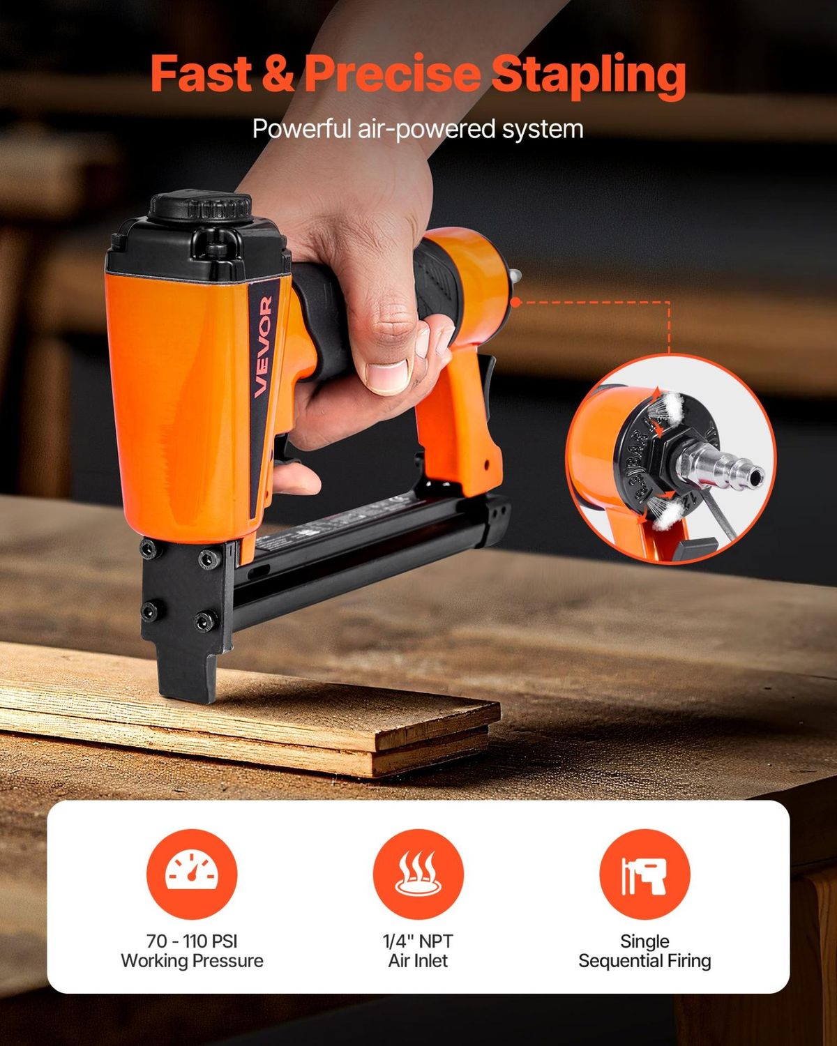VEVOR Pneumatic Staple Gun, 21 Gauge Pneumatic Upholstery Stapler for 80 Series