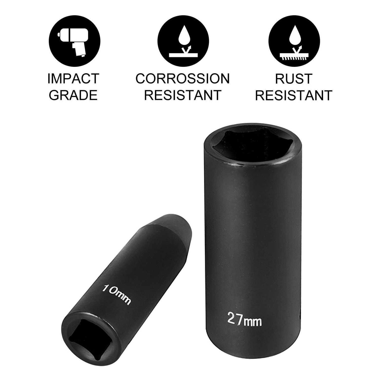 VEVOR Impact Socket Set, 1/2&quot; 26 Piece Impact Sockets, Deep Socket, 6-Point