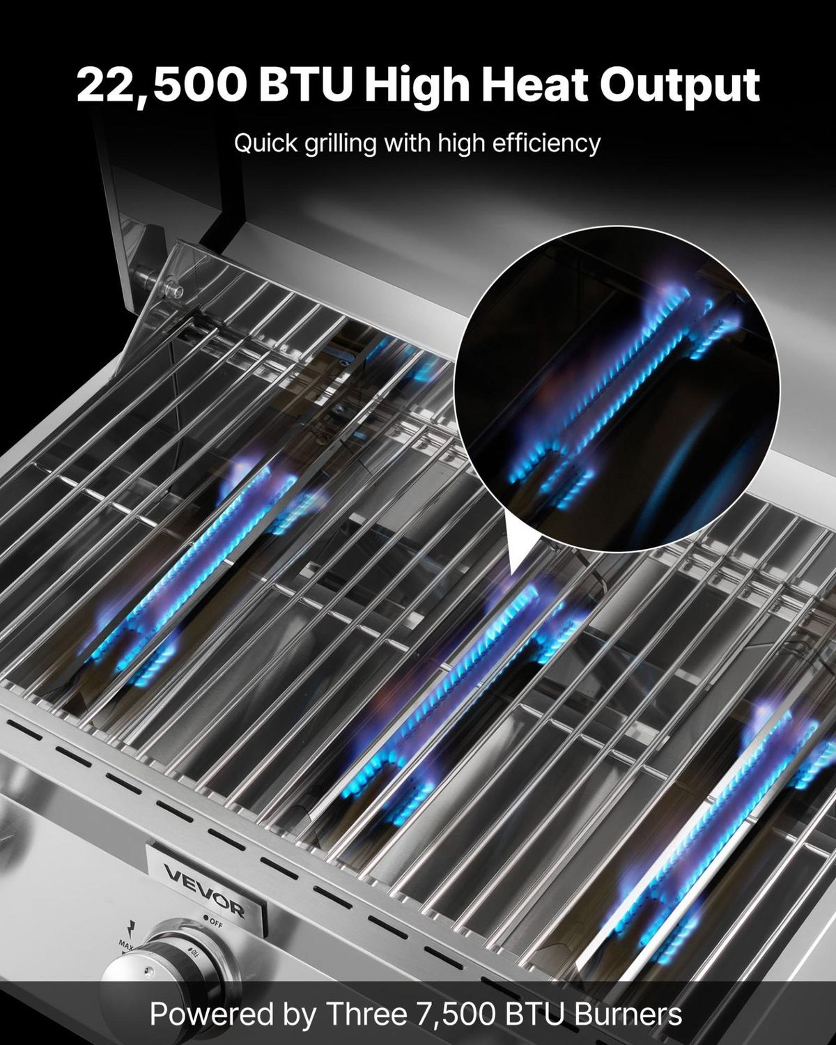 VEVOR Tabletop Gas Grill, 3-Burner Stainless Steel Portable Propane Grill, with