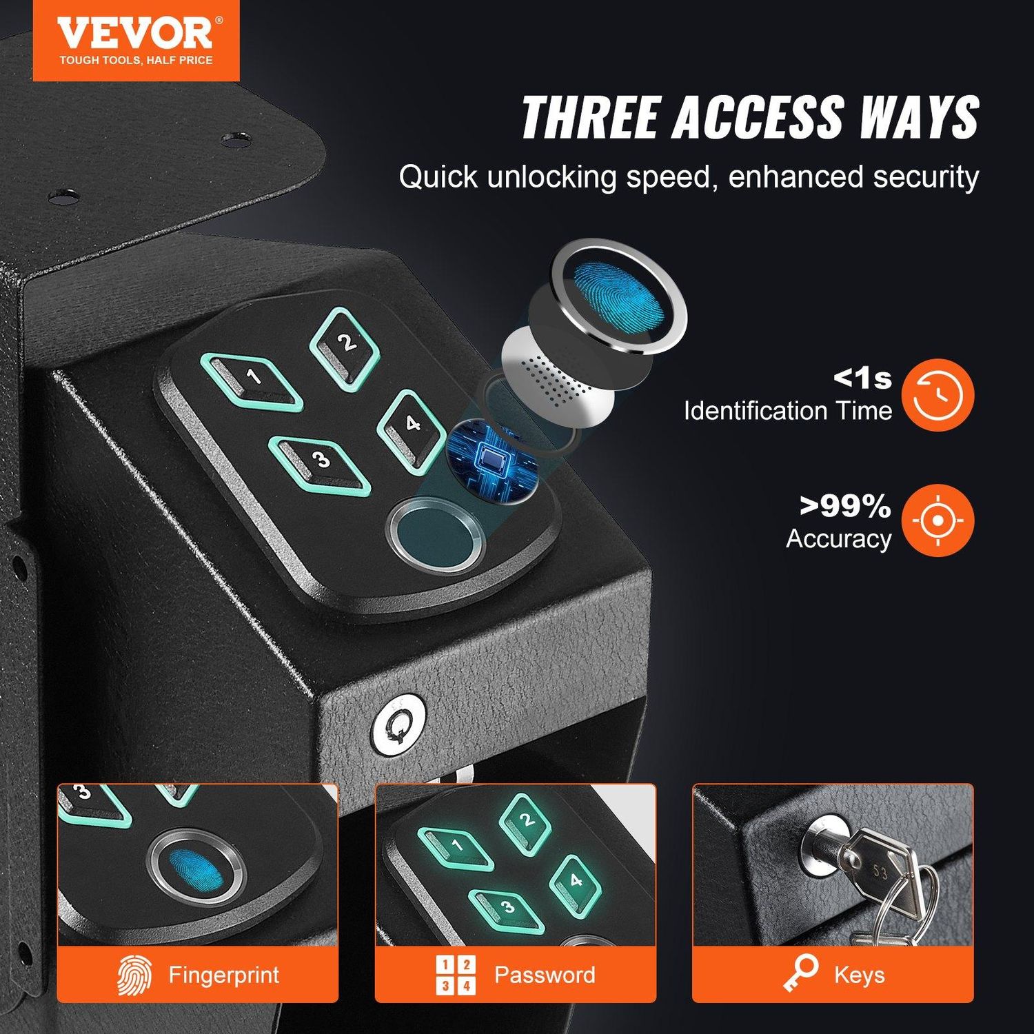 VEVOR Mounted Gun Safe for Pistols, Biometric Gun Safe with Three Quick Access