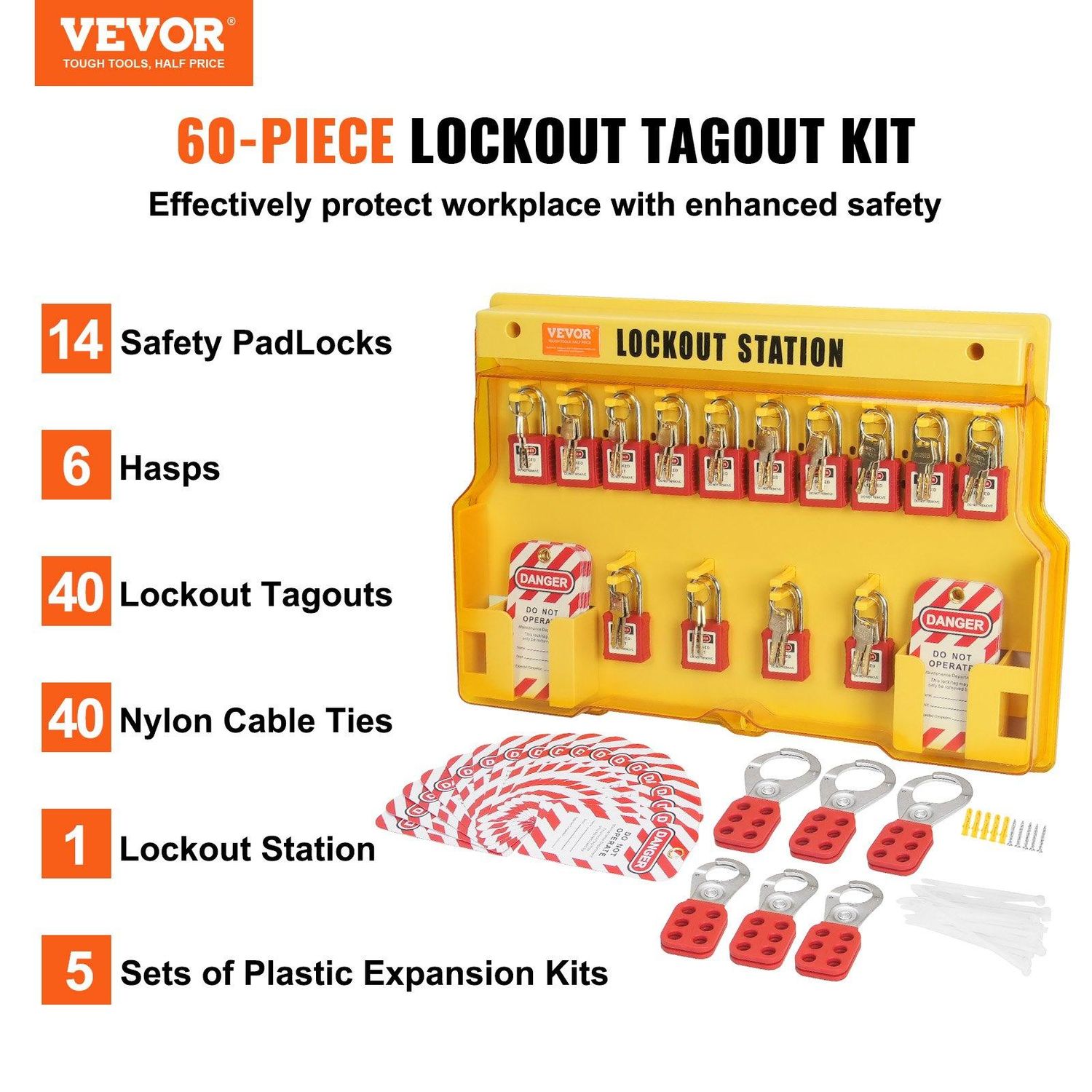 VEVOR Electrical Lockout Tagout Kit, 60 PCS Safety Lockout Tagout Station