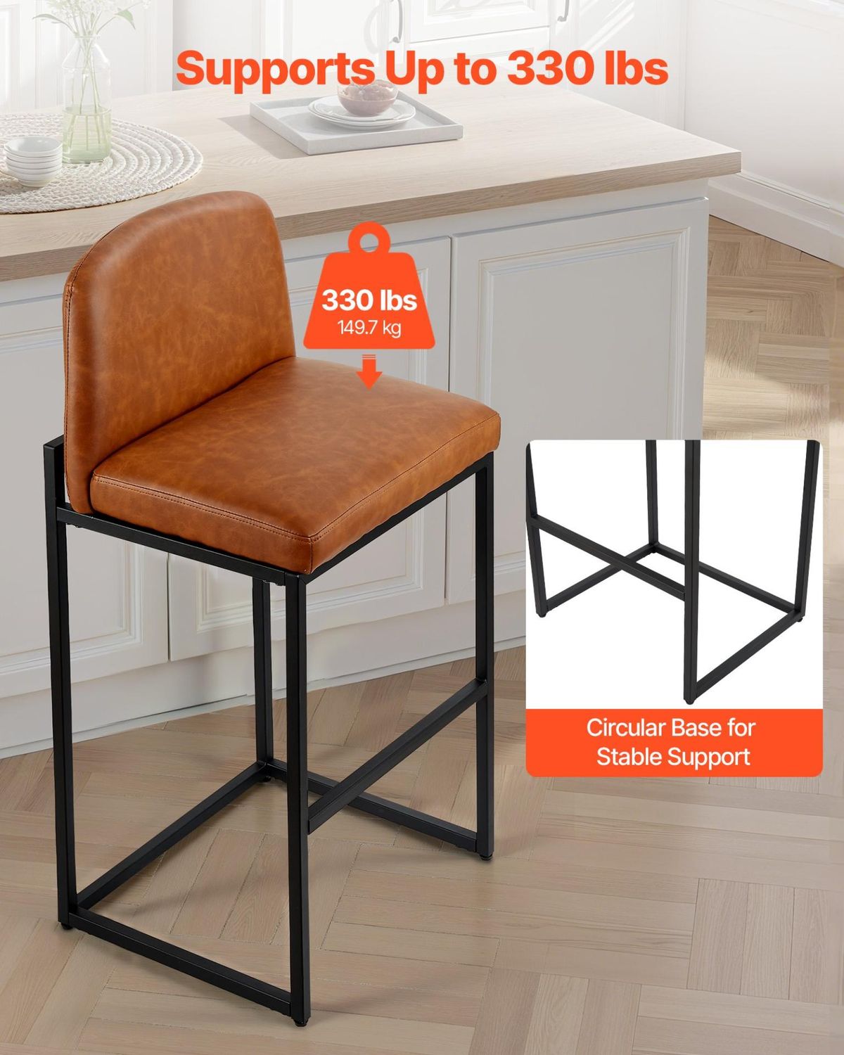 VEVOR Bar Stool Set of 4, 27 inch Counter Height Stools, Modern PU Leather