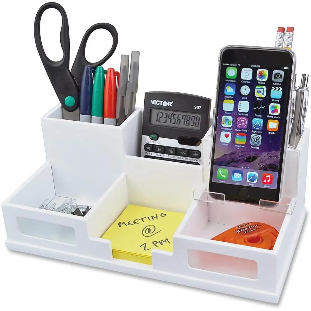 Victor W9525 Pure White Desk Organizer with Smart Phone Holder&amp;trade; - 6