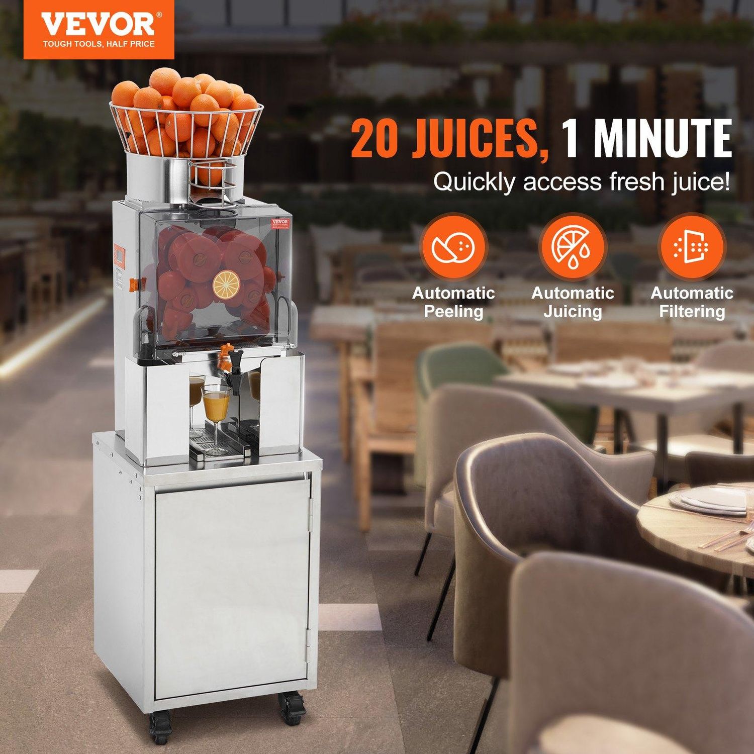 VEVOR Commercial Orange Juicer, 120W Automatic Feeding Juice Extractor with