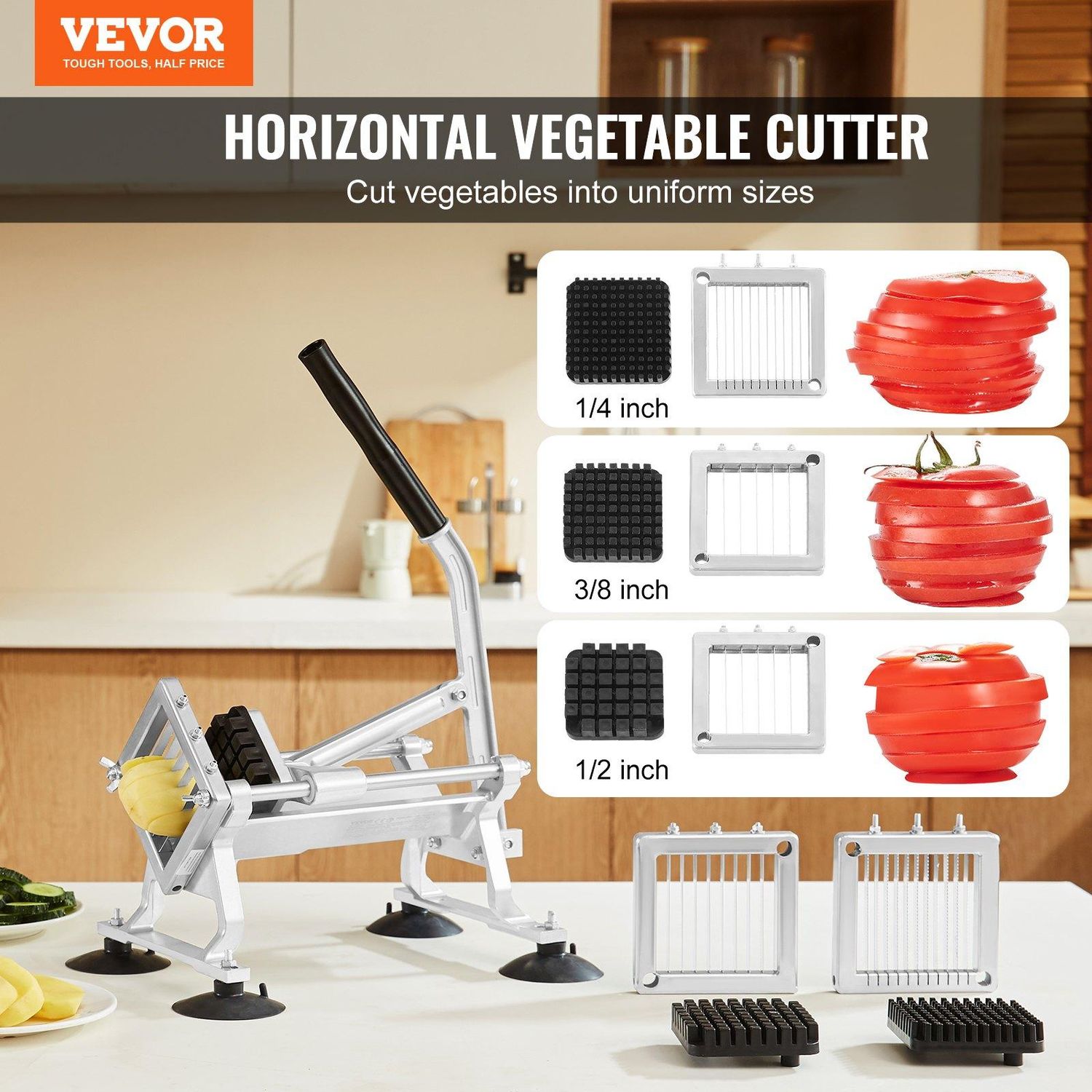 VEVOR Commercial Vegetable Slicer, 1/4&quot;+3/8&quot;+1/2&quot; Fruit Slicer, Stainless Steel