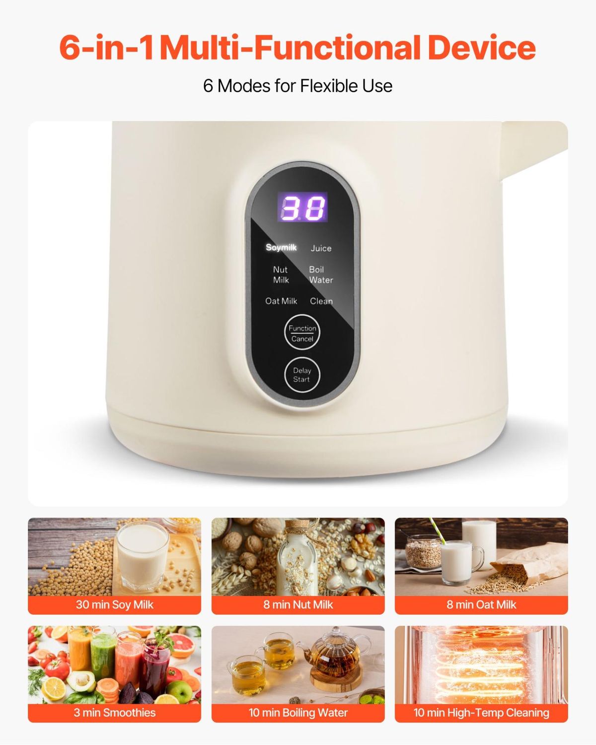 VEVOR 6-in-1 Nut Milk Maker, 20 oz Soy Milk Maker Machine with 6 Blades, for