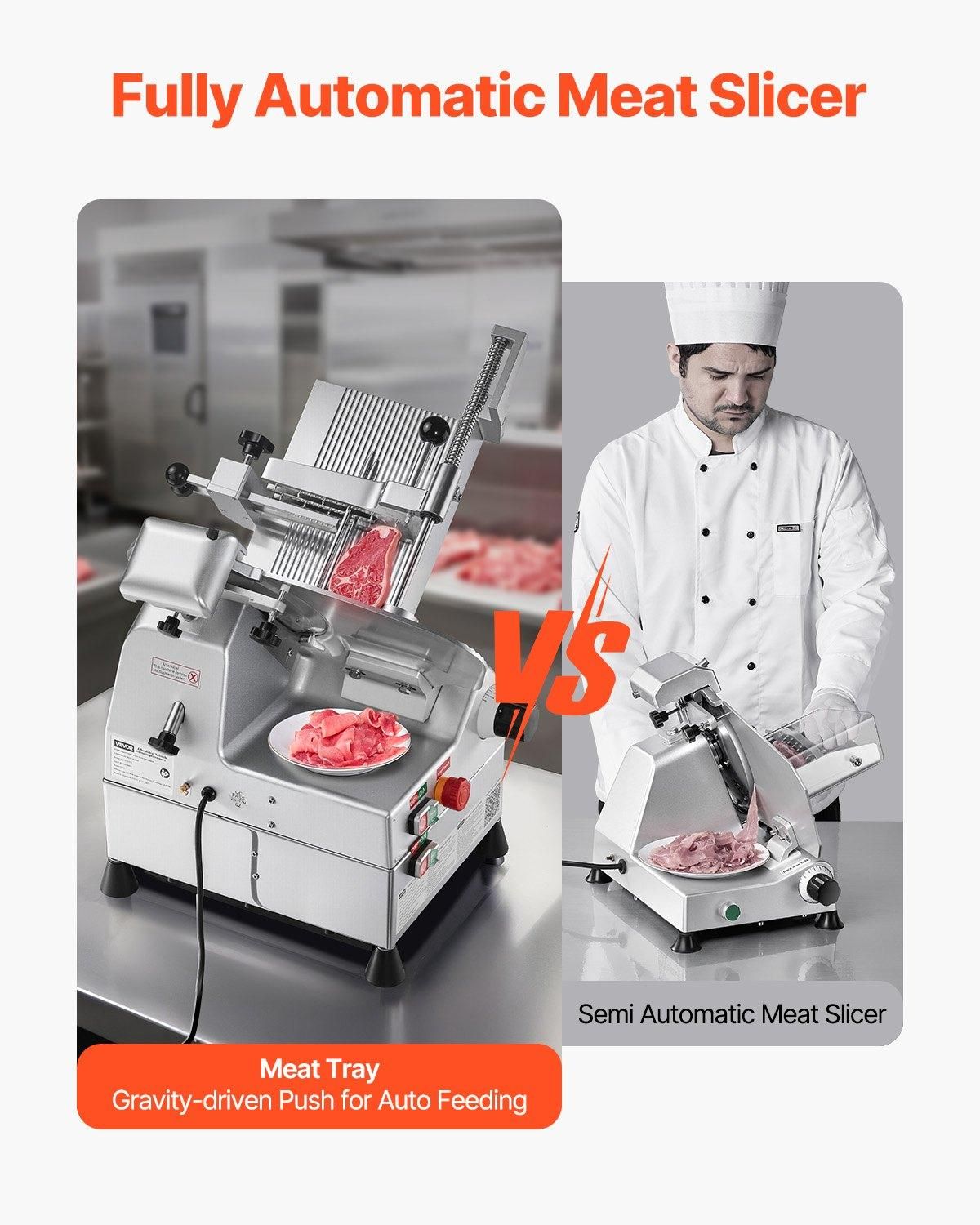 VEVOR Automatic Meat Slicer, 500W, Electric Deli Slicer Machine with 10 inch