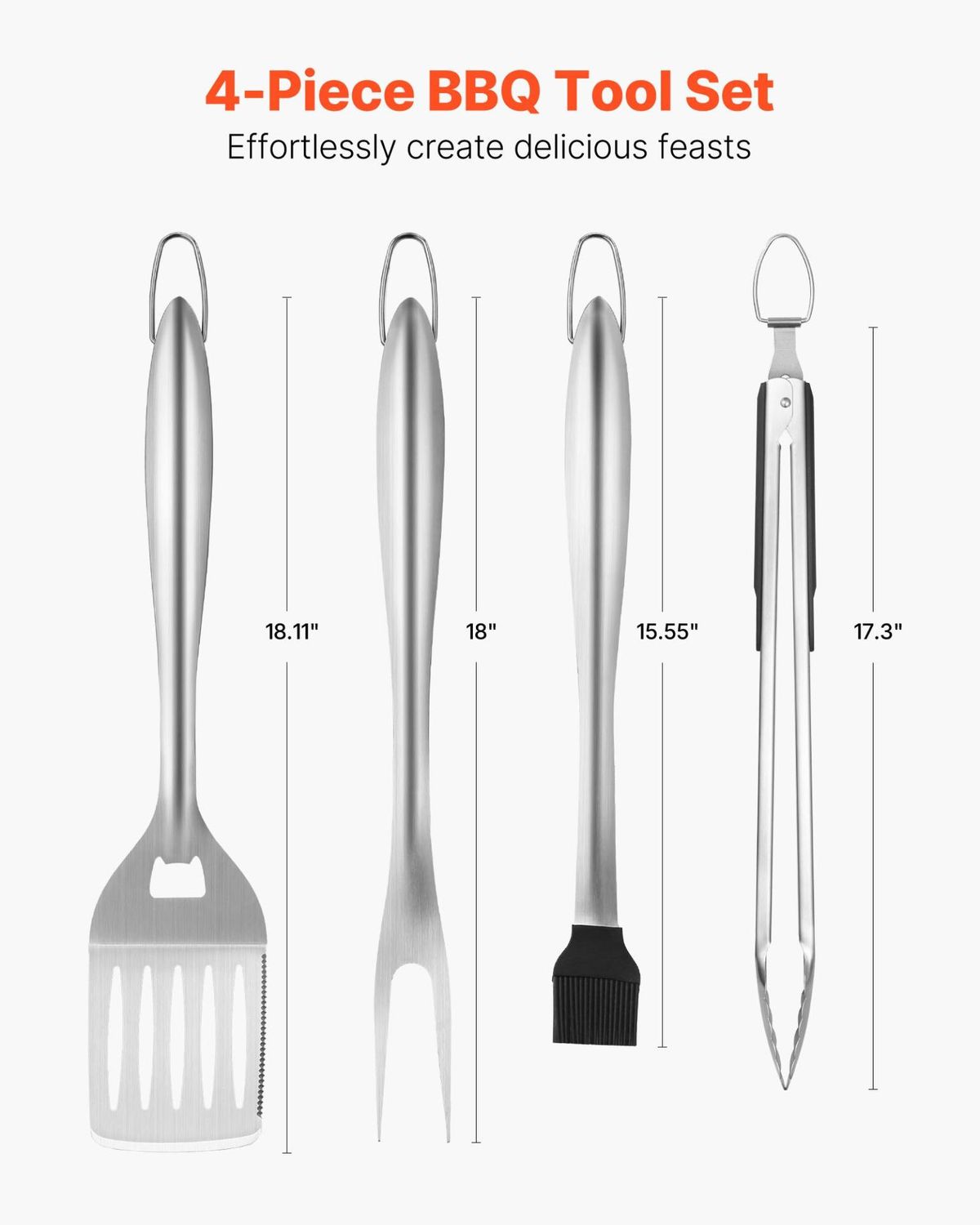 VEVOR Grilling Accessories, 4PCS BBQ Grill Tool Set, Heavy Duty Stainless Steel, Quantity: 4 pcs