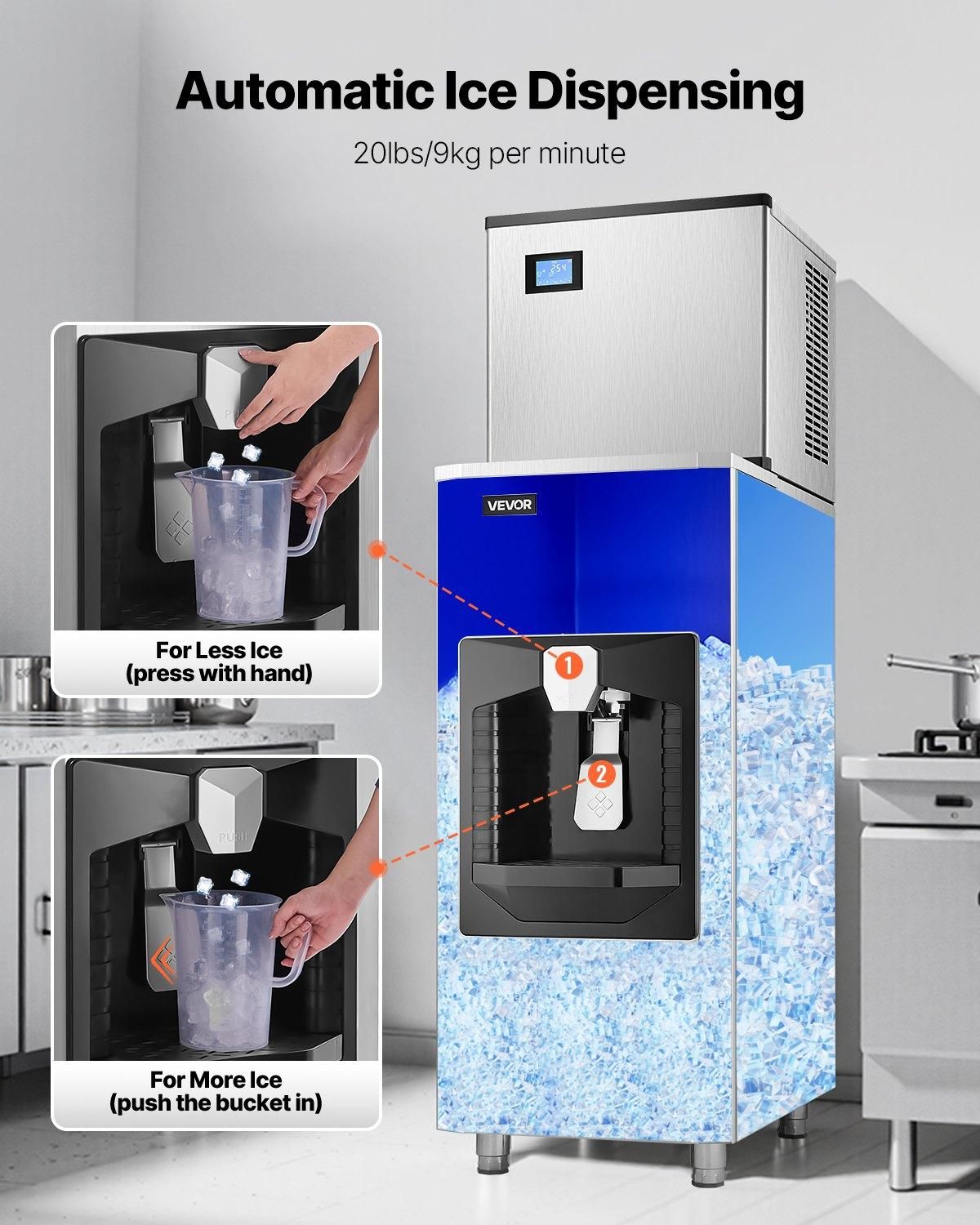 VEVOR Ice Dispenser, Ice Storage Bin with 180 Lbs Storage Capacity, 20 Lbs/Min