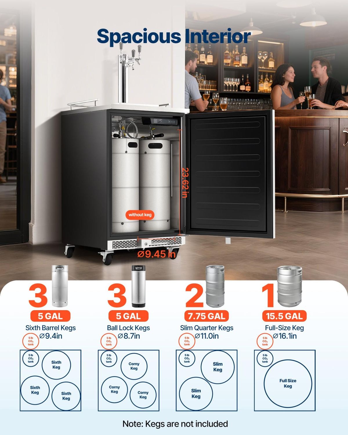 VEVOR Beer Kegerator, Triple Tap Commercial Draft Beer Dispenser for D system