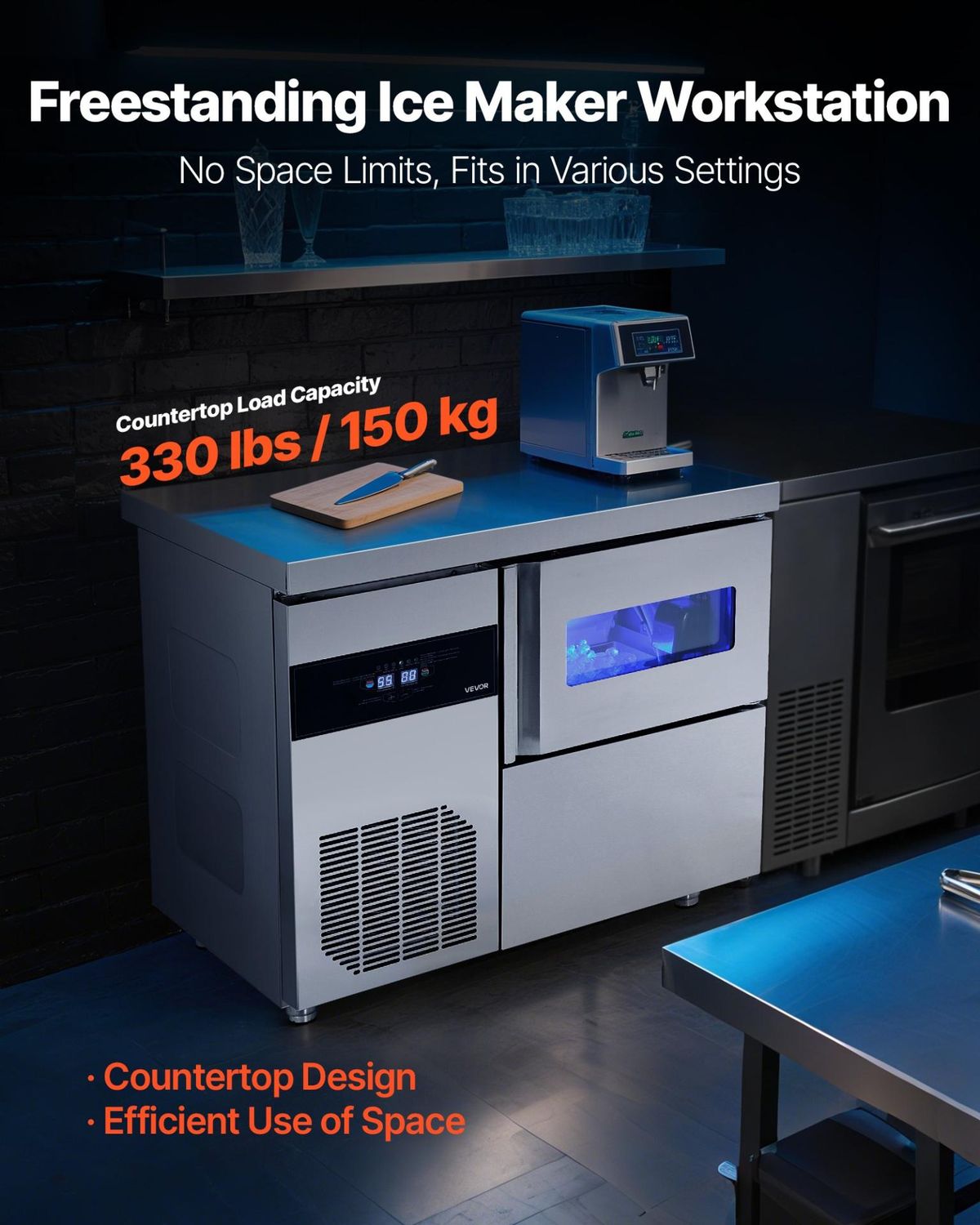 VEVOR Commercial Ice Maker Machine, 132 lbs/24H Stainless Steel Ice Machine with