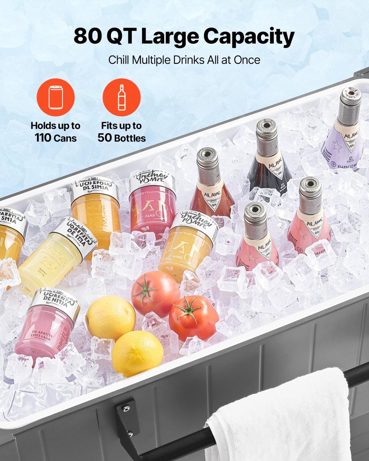 VEVOR 80QT Rolling Ice Chest, Holds up to 50 Bottles / 110 Cans, Portable Patio, Type: Push Cart