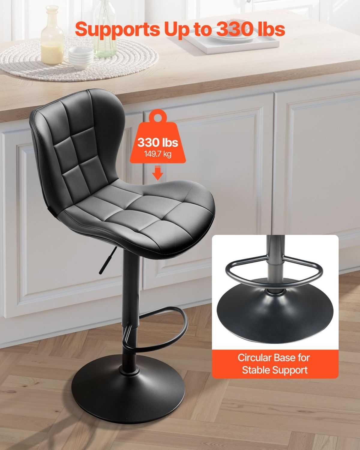VEVOR Bar Stool Set of 2, Modern PU Leather Counter Height Stools, Swivel, Size: 18.5x21.1x35 inches