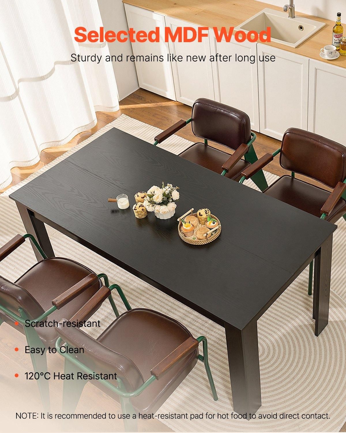 VEVOR Rectangle Dining Table, 63 inch Length Large Wood Tables for 4-6 Person, Size: 61 inch