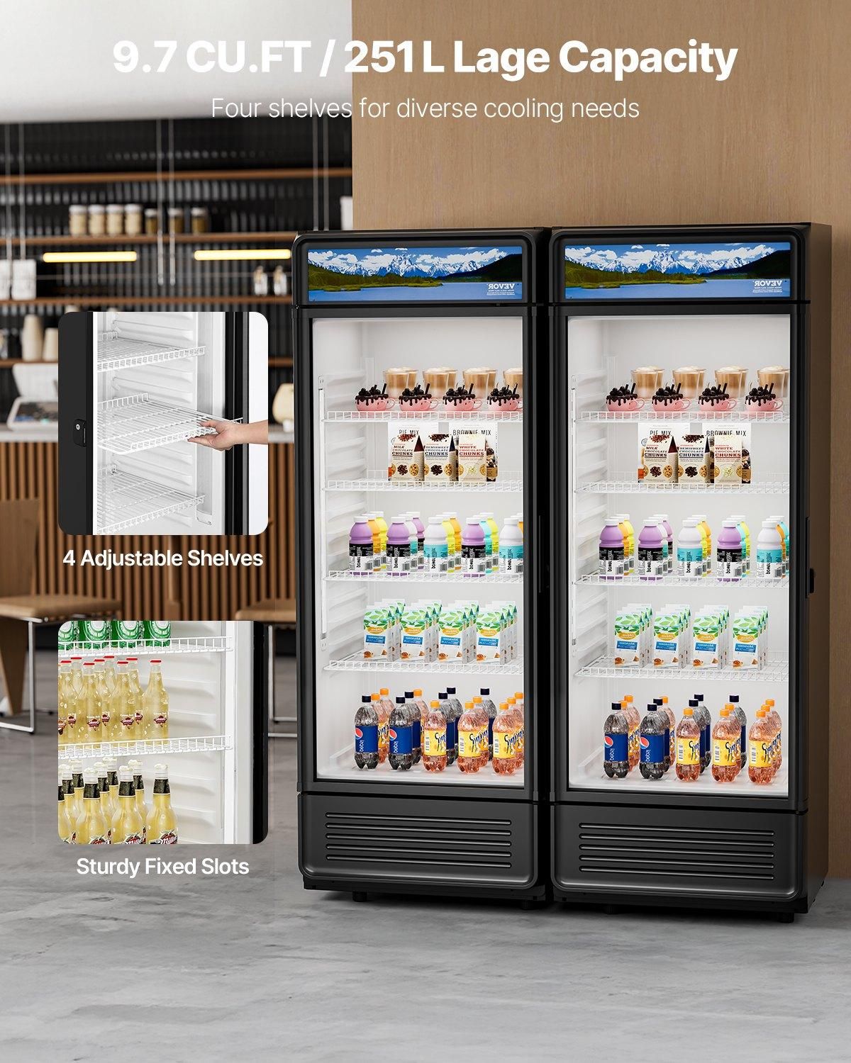 VEVOR Commercial Merchandiser Refrigerator, 9.7 CU.FT Glass Door Display, Size: 9.7 cu.ft