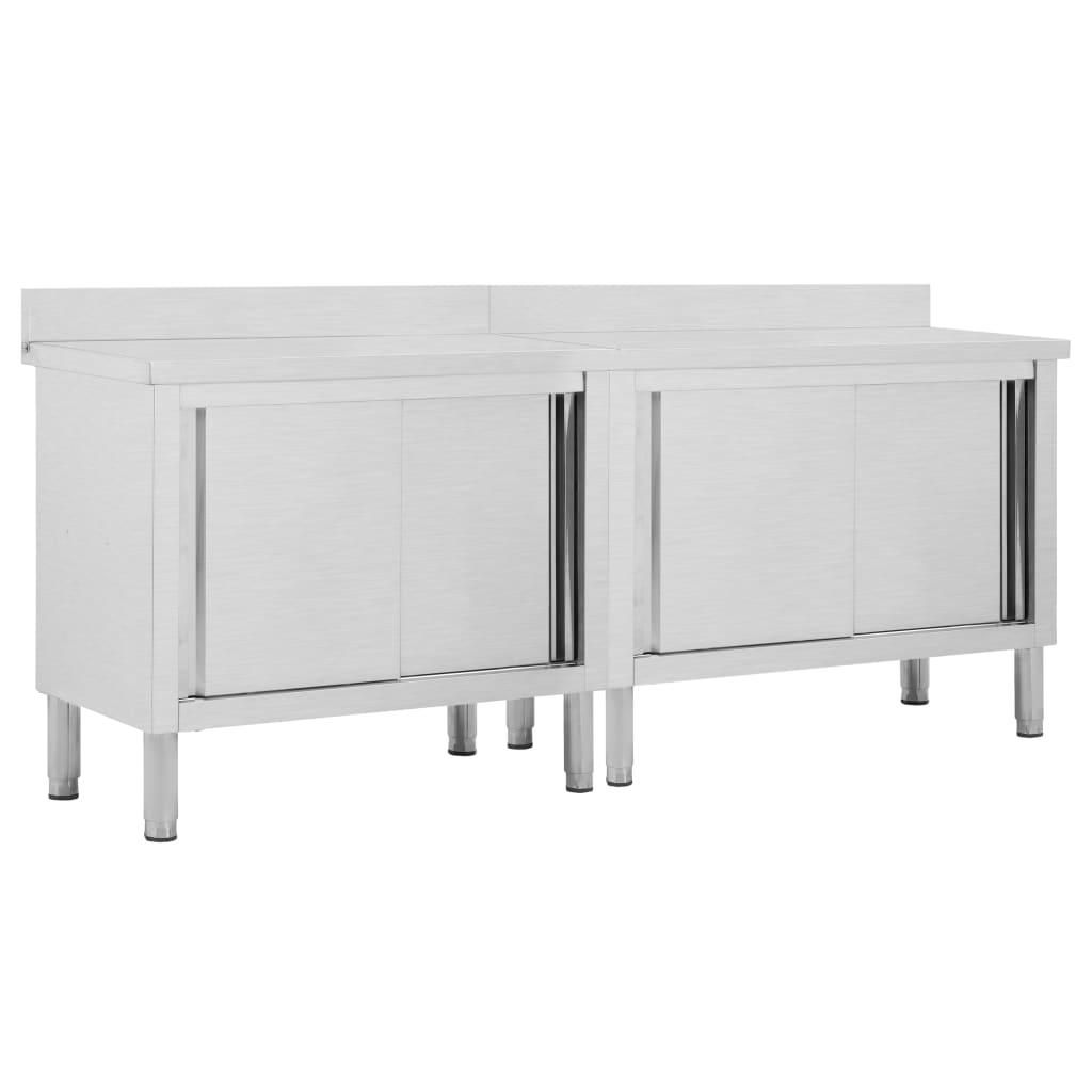 vidaXL Work Tables with Sliding Doors 2pcs 78.7&quot;x19.7&quot;x(37.4&quot;-38.2&quot;) Stainless