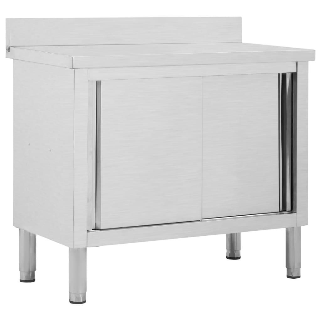 vidaXL Work Table with Sliding Doors 39.4&quot;x19.7&quot;x(37.4&quot;-38.2&quot;) Stainless Steel