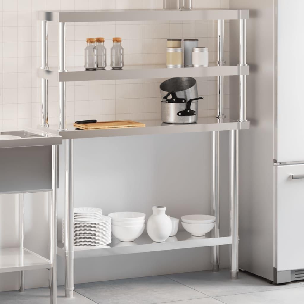 vidaXL Kitchen Work Table with Overshelf 43.3&quot;x11.8&quot;x59.1&quot; Stainless Steel