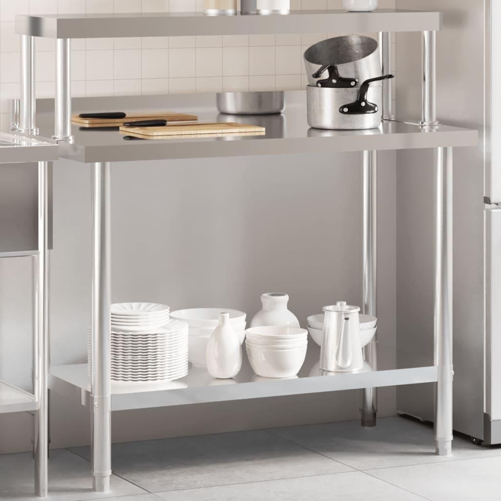vidaXL Kitchen Work Table with Overshelf 43.3&quot;x21.7&quot;x47.2&quot; Stainless Steel