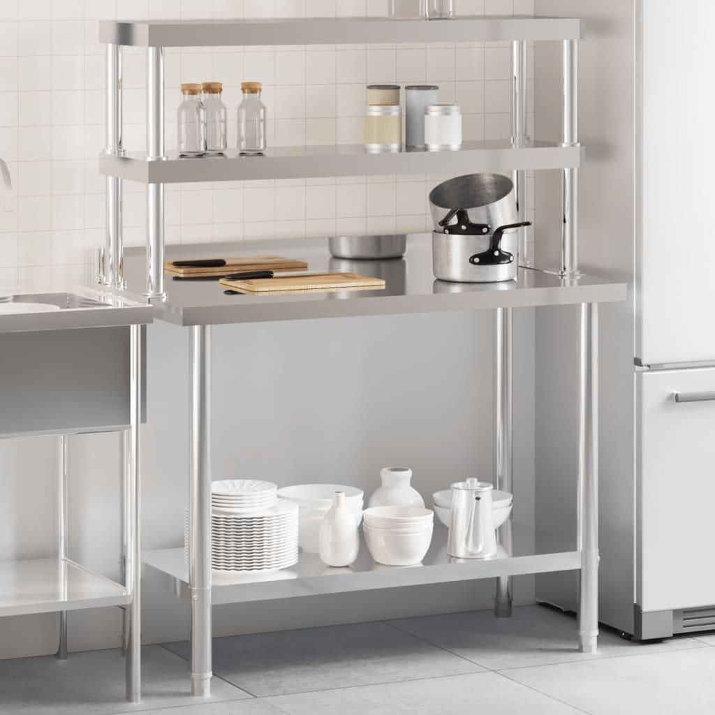 vidaXL Kitchen Work Table with Overshelf 43.3&quot;x21.7&quot;x59.1&quot; Stainless Steel
